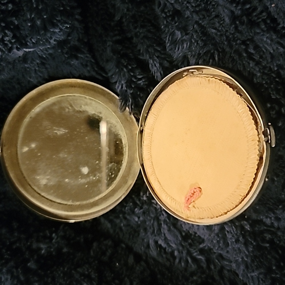 Antique morpho Real butterfly wing Rio scene powder compact 1920s - Picture 3 of 5